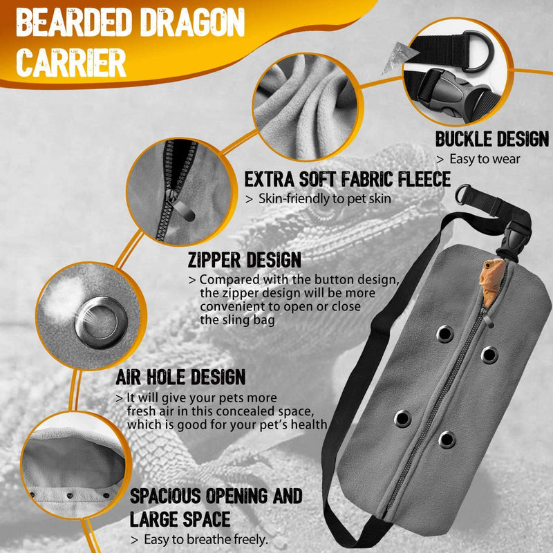 WATFOON Adjustable Zipper Bearded Dragon Carrier and Leather Leash, Lizards Sling Carrier Bag Beardie Backpack for Reptile, Guinea Pig, Small Pets Napping Safe Outdoor (L) - BeesActive Australia
