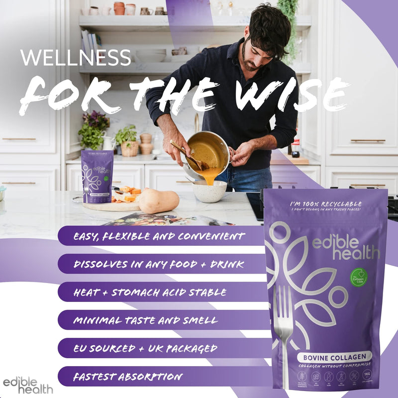 Edible Health - Hydrolysed Bovine Collagen Powder - Types 1 and 3, Protein Peptides, 18 Amino Acids - Paleo, Keto, Kosher, Halal - UK & EU Certified Supplement - 400g Pouch, 30-Day Supply - BeesActive Australia