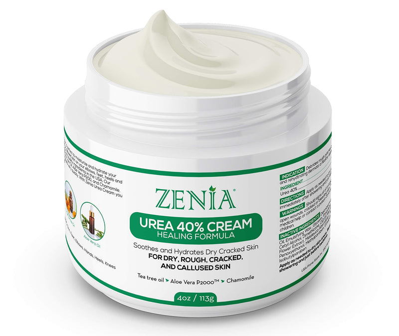 Zenia Urea 40% Foot Cream Healing Formula 4oz - #1 Callus Treatment - Hydrate and Moisturize Dry, Rough, Cracked & Callused Skin - For Feet, Elbows, Hands, Knees - Free Pumice Stone & Brush - BeesActive Australia