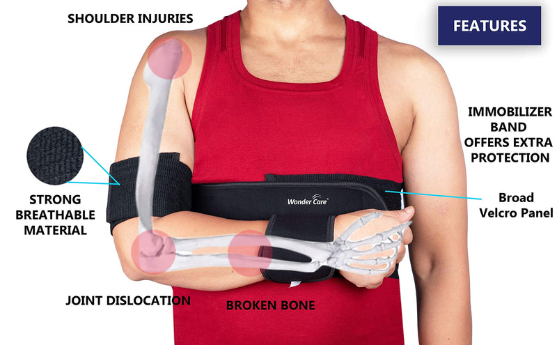 Wonder Care-Left Right Shoulder Immobilizer Arm Sling Elastic Brace for Clavicle Collar Bone Dislocation Subluxation Shoulder stabilizer Compression Brace After Rotator Cuff Surgery - Black(36"-40") Size-3(36"-40") - BeesActive Australia
