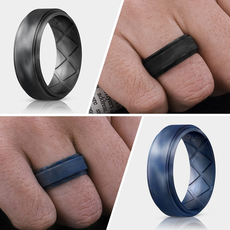 Egnaro Silicone Rings Mens, Breathable Mens Rubber Wedding Bands for Crossfit Workout,8mm Wide - 2.5mm Thick - BeesActive Australia