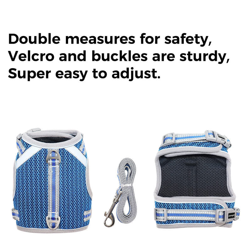 pangdi Cat Harness and Leash Escape Proof Double Protection Fully Adjustable Sturdy Soft Mesh with Reflective Strips for Walking and Traveling Blue Large - BeesActive Australia