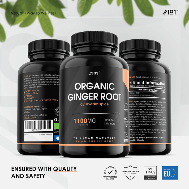 Organic Ginger Root Capsules - 1100mg - Zingiber Officinale - Non-GMO, Gluten Free, 90 Vegan Caps 1 - BeesActive Australia