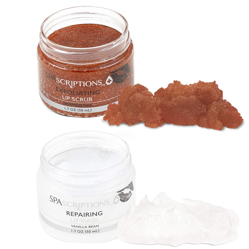 💋 Spascriptions 2-Pack Lip Therapy Treatment to Lip Dryness, Brown Sugar Lip Scrub to Exfoliate and Vanilla Bean Overnight Lip Mask to Repair - BeesActive Australia