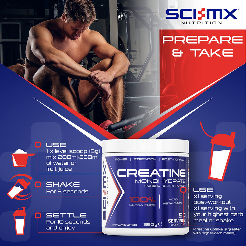 Sci-MX Creatine Monohydrate Strength, Power & Energy Powder - 250 g - 50 Servings - BeesActive Australia