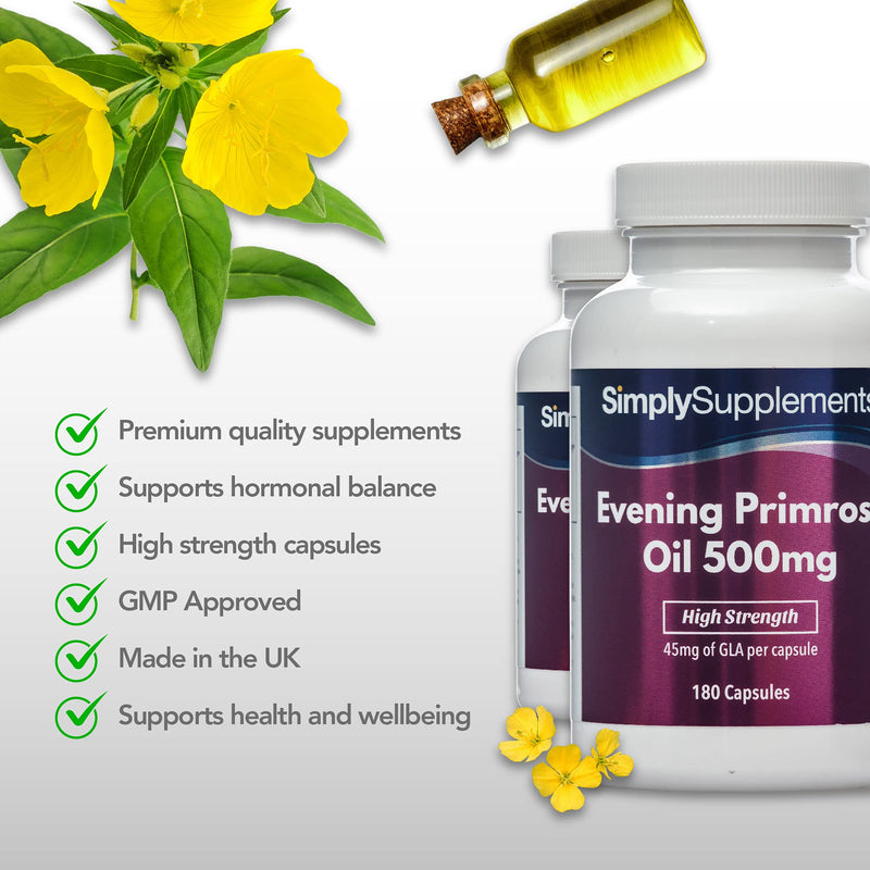 Evening Primrose Oil 500mg | 2X 180 Capsules | Cold Pressed Soft Gel Capsules | Contains Rich Concentrations of Gamma Linolenic Acid (GLA) - BeesActive Australia