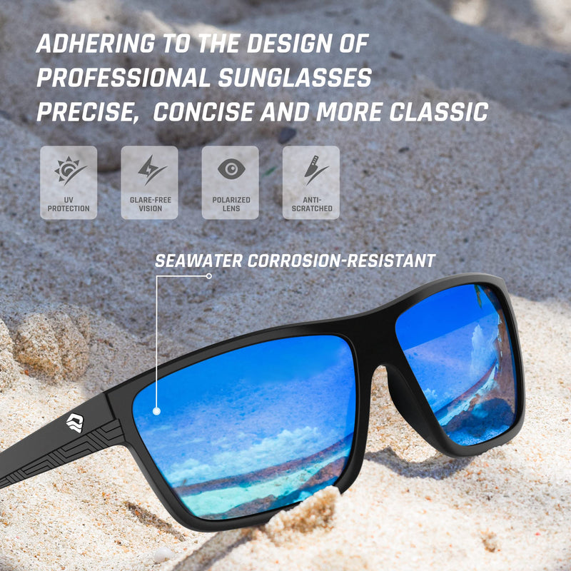 TOREGE Polarized Sports Sunglasses for Men Women Fishing Boating Beach Mountaineering Golf Tr77(c2-matte Black&black&ice Blue Lens) - BeesActive Australia