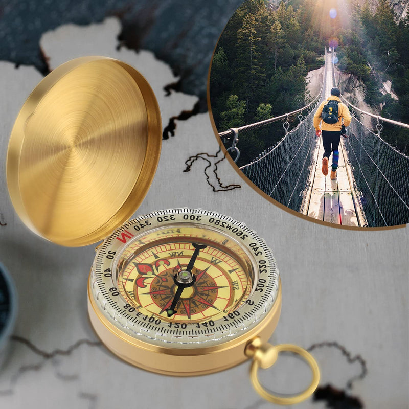 SAVITA Camping Survival Compass, 1.9x0.51inch Compass Hiking Pocket Compass Clamshell Compass Survival Compass Military Compass for Kids Adults for Hunting Climbing (Gold) - BeesActive Australia