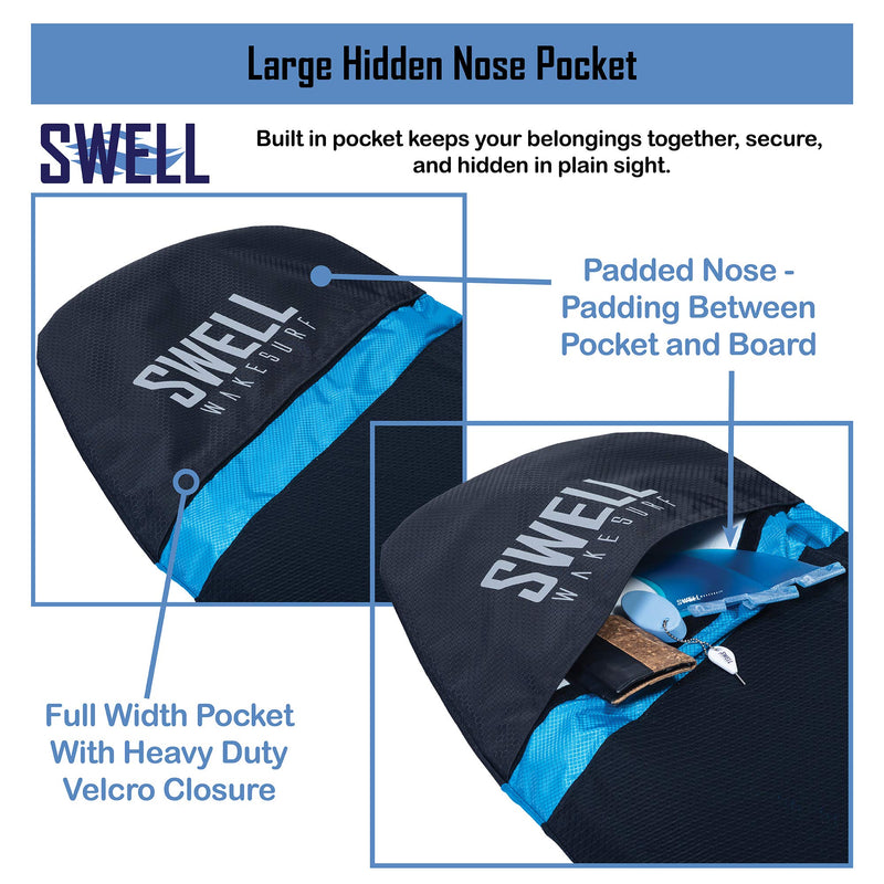 SWELL Wakesurf - Adjustable Length Wakesurf Board Sock with Padded Nose and Pocket - Wakeboard Cover - One Size Fits All Surfboard Bag Snub Nose - Blue - BeesActive Australia