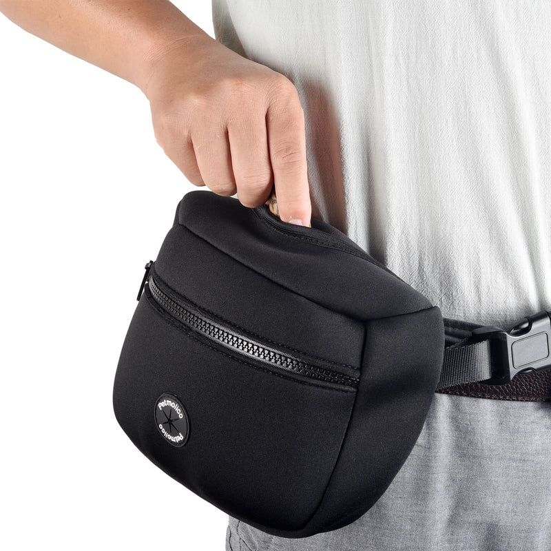 Petmolico Neoprene Dog Treat Pouch, Auto Closed Dog Training Pouch Fanny Pack Wasit Bag with Dog Poop Bag Dispenser for Hands-Free Dog Walking Black - BeesActive Australia