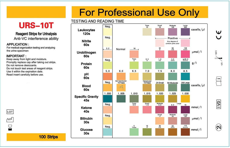 10 Parameter Professional GP Urinalysis Multisticks Urine Strip 100 Test Stick Strips - pH, Glucose, Ketone, Liver, Kidney - BeesActive Australia