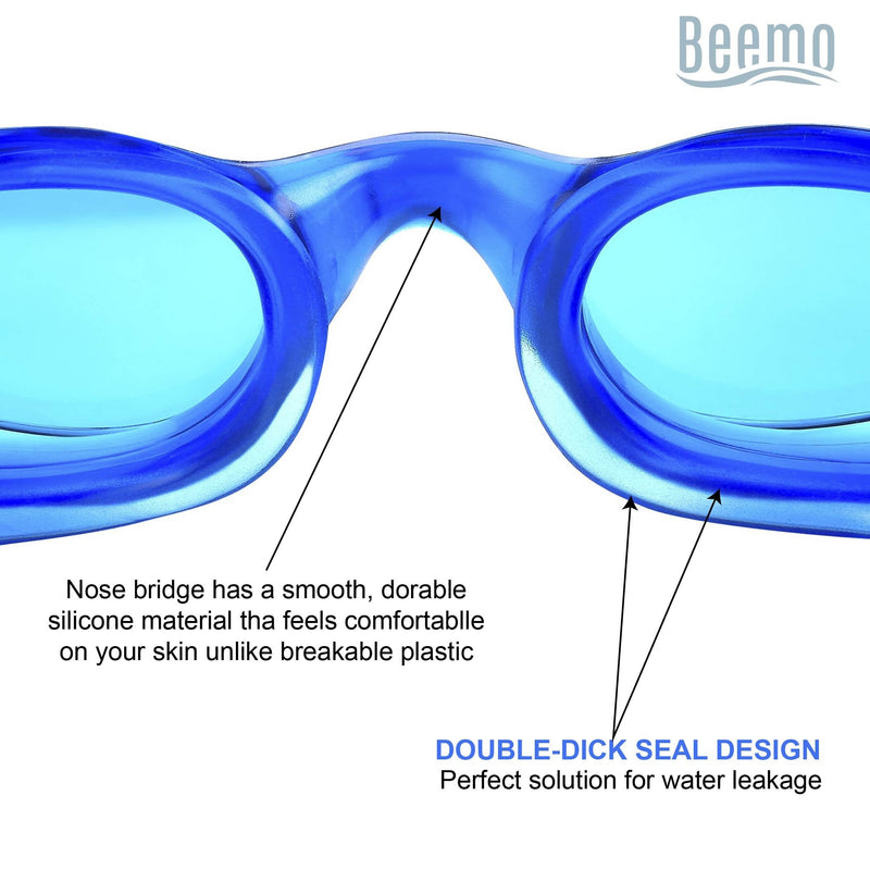 BEEMO Swimming Goggles for Kids and Early Teens (Ages 7-12) - Universal Leak Resistant Eye Fit, Fully Adjustable Latex Free, Grey - BeesActive Australia