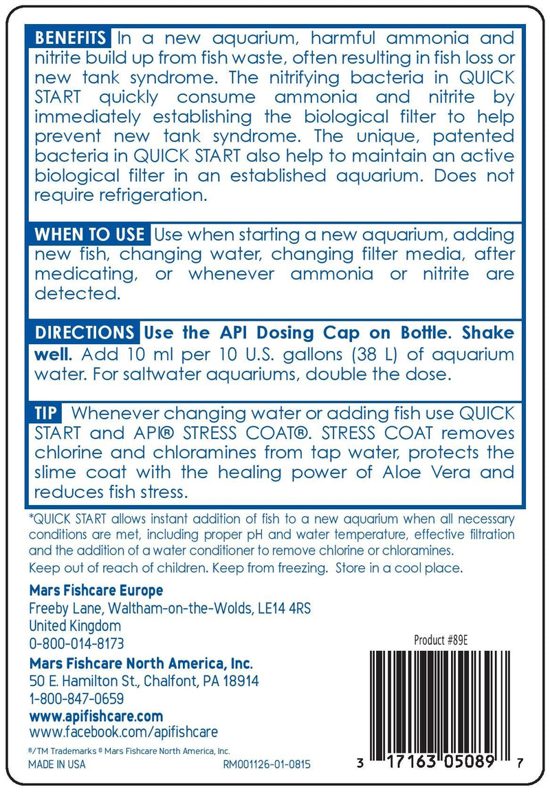 API Quick Start Nitrifying Bacteria, for Freshwater and Saltwater Aquarium 16-Ounce - BeesActive Australia