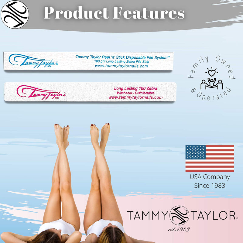 Tammy Taylor Peel 'N' Stick Zebra Professional Nail Files | Long-Lasting & Disposable 180 Grit Nail Files w/Emery Board | Washable Travel-Friendly Size | Handcrafted Fingernail Files (10 pcs) 10 Pcs Blue - BeesActive Australia