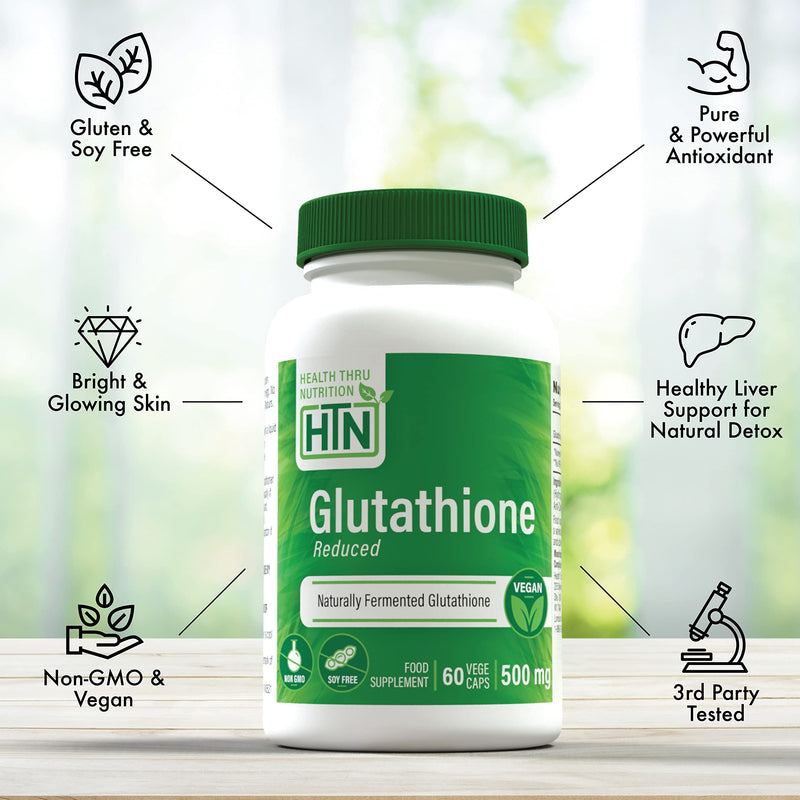 Health Thru Nutrition Glutathione Reduced 500mg | for Radiant Skin, Liver Support & Natural Detox | Vegan, Fermented, Non-GMO, Soy Free & Gluten Free Antioxidant Supplement - 60 Caps - BeesActive Australia