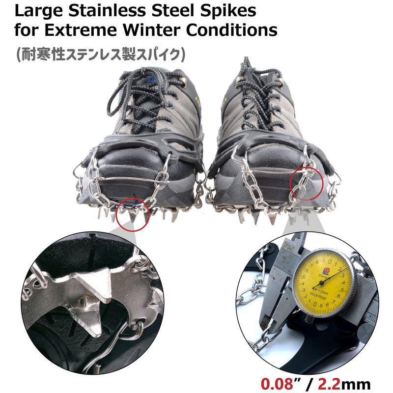 Azarxis Crampons Ice Traction Cleats, Ice Snow Grips for Boots and Shoes, Anti Slip 19 24 Stainless Steel Spikes, Safe Protect for Women Men Walking, Jogging, Climbing or Hiking Black - 19 Spikes Medium - BeesActive Australia