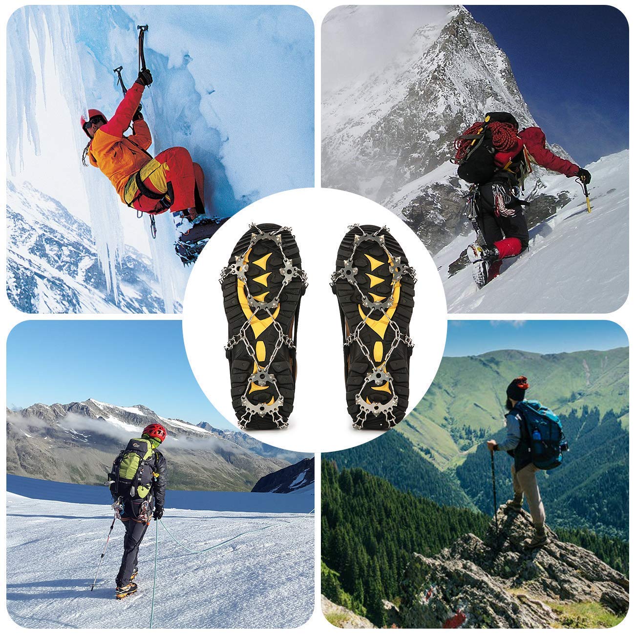 Wirezoll Crampons, Stainless Steel Ice Traction Cleats for Snow Boots and  Shoes, Safe Protect Grips for Hiking Fishing Walking Mountaineering etc.