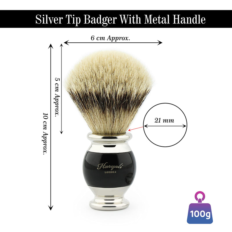 Haryali London Modern Black Silver Tip Badger Hair Shaving Brush Top Quality+ Free Brush Holder 1 Count (Pack of 1) - BeesActive Australia