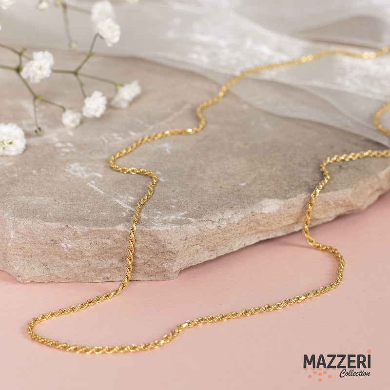 MAZZERI Solid Gold Plated Sterling Silver Italian 1.3mm & 1.6mm Diamond-Cut Braided Rope Chain Necklace for Men Women, 925 Sterling Silver Made in Italy 18.0 Inches - BeesActive Australia