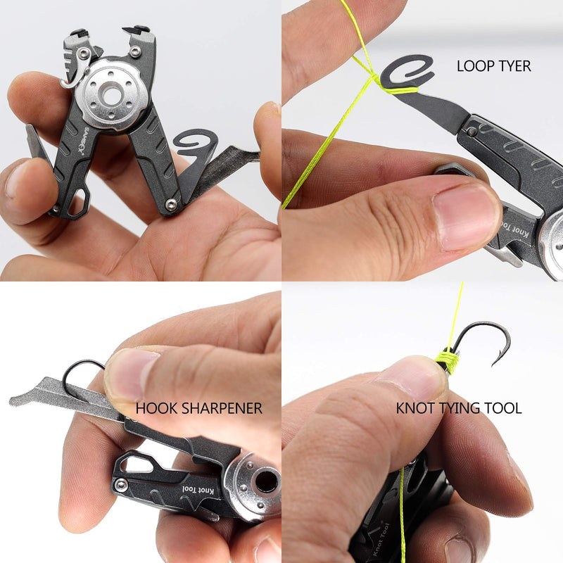 SAMSFX Fishing Tungsten Line Cutter with Zinger Retractors, Fishing Pliers Cutters, Knot Tying Tool, Hook Eye Cleaner, Hook Sharpener, Tune Baits & Loop Tyer Tool A: Gray Line Cutter with Retractor - BeesActive Australia