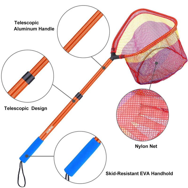 [AUSTRALIA] - ODDSPRO Kids Fishing Net with Telescopic Pole Handle - Lightweight Aluminum and Nylon Landing Net for Catch and Release or Butterfly Net Orange 1 pack 
