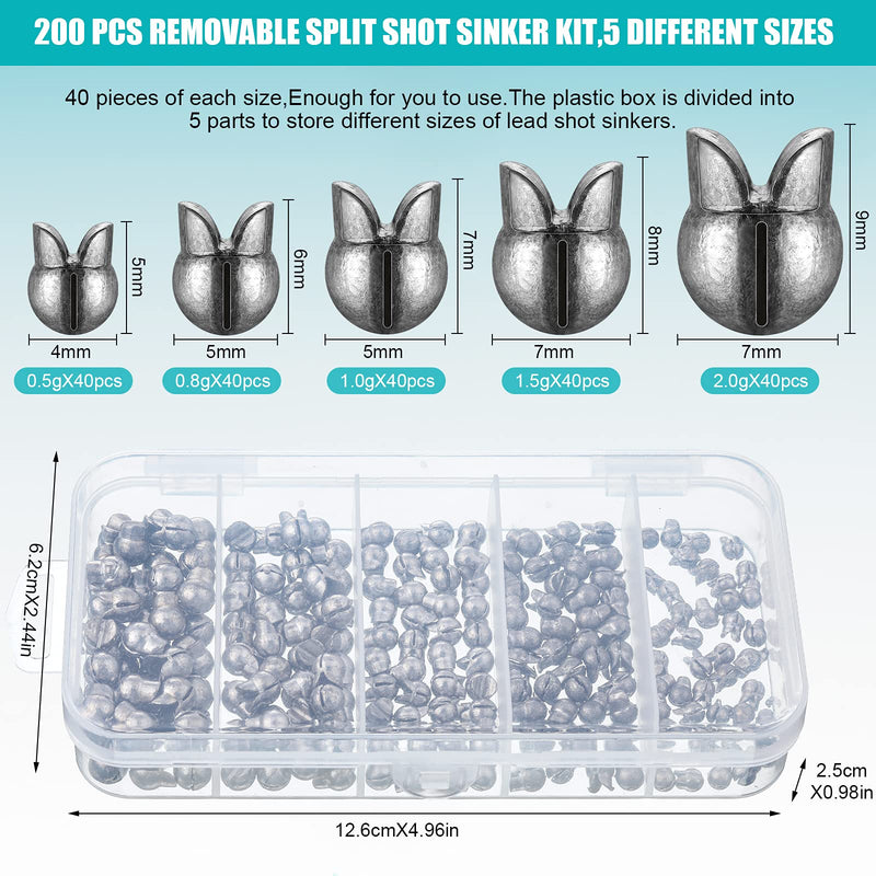Gejoy 200 Pieces Fishing Weights Sinkers Kit Removable Split Shot Sinker Round Split Shot Fishing Weights Shot Sinkers for Fishing (1/64 oz, 1/62 oz, 1/32 oz, 3/64 oz, 5/64 oz, Classic) - BeesActive Australia