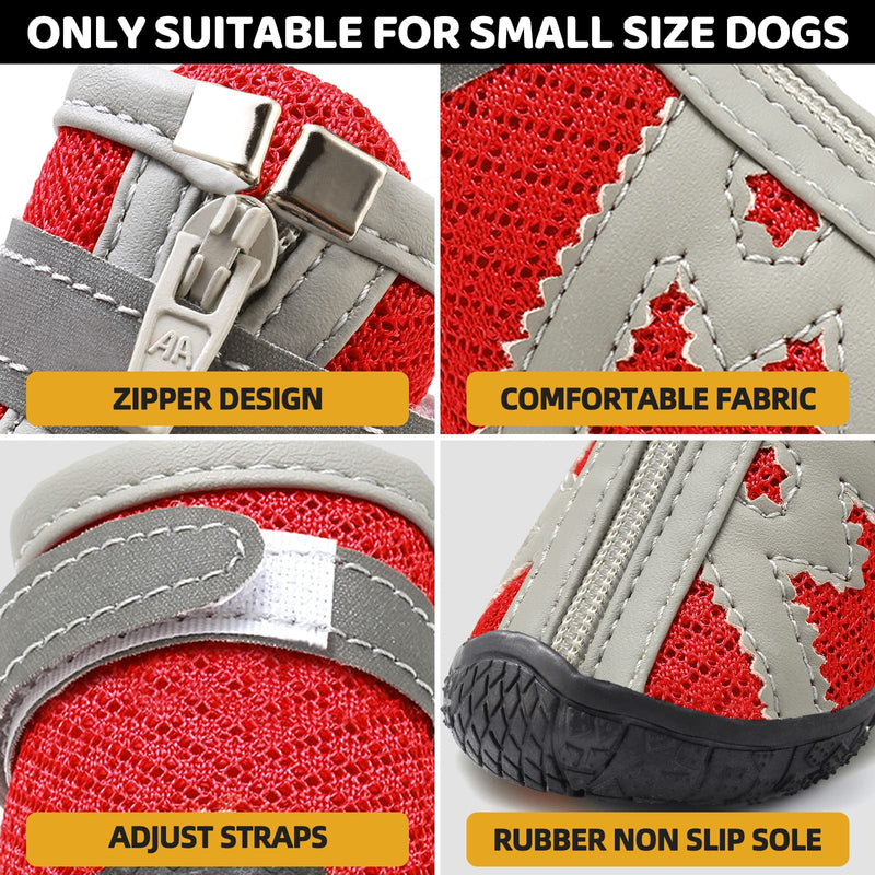 AOKOWN Dog Shoes for Hot Pavement Dog Booties Paw Protector / Waterproof Dog Shoes for Small & Medium Dogs/ Puppy Shoes with Reflective Straps Anti-Slip Sole (4PCS) Red-Mesh #3(L*W: 1.69"x1.49") for 11.0-16.9 lbs - BeesActive Australia