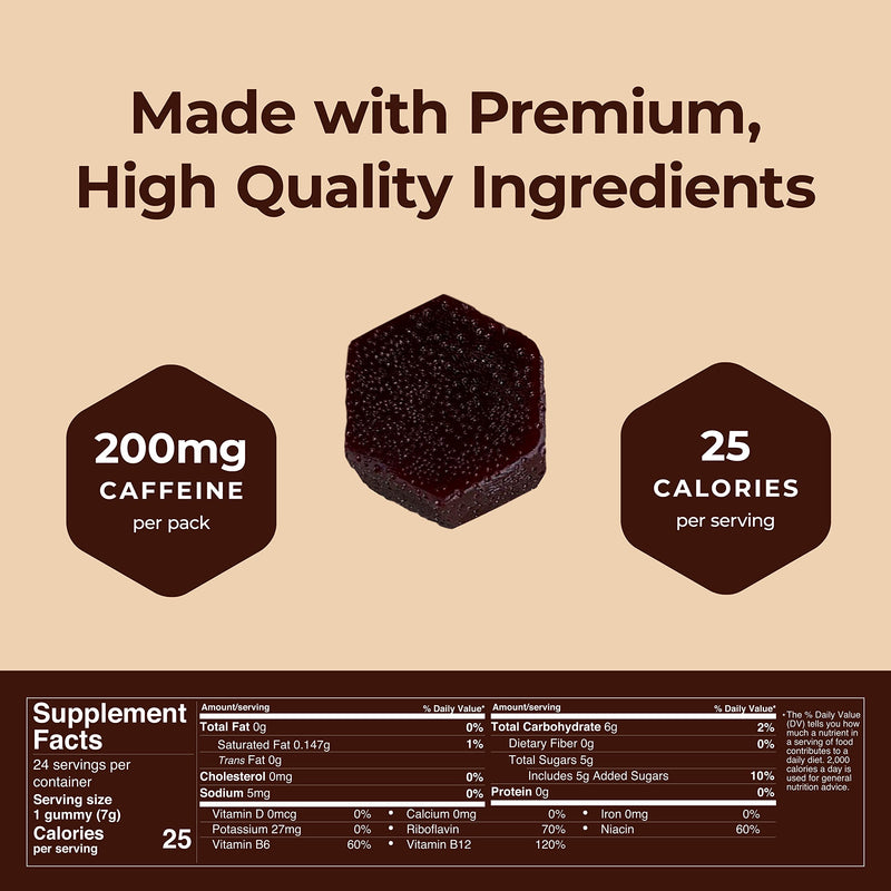 SGC Seattle Gummy Company Caffeine Energy Gummies 12-Pack, Dutch Chocolate Mocca Energy Chews, Nootropic, Vegan, Plant-Based, Gluten Free, 200mg Caffeine White Chocolate 2 Count (Pack of 12) - BeesActive Australia