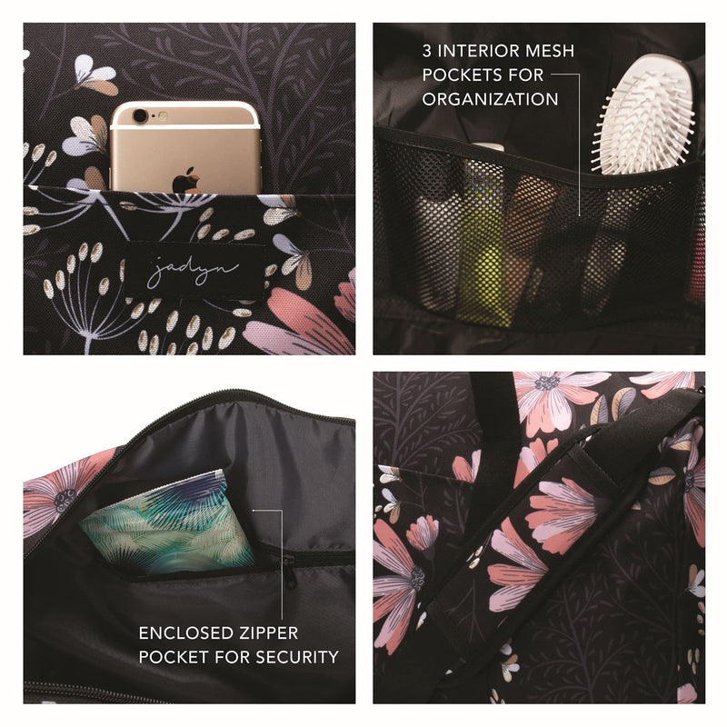 Jadyn 22" Women's Large Duffel/Weekender Bag with Shoe Pocket, Travel Bag Black Floral - BeesActive Australia