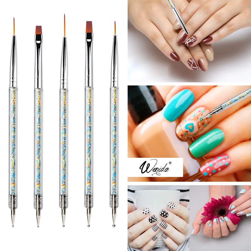 Nail Brush Wenida 5 Pieces Luminous Liner Acrylic Brushes Point Drill Dotting Pen Double-ended Nail Art Manicure Tools colorful - BeesActive Australia