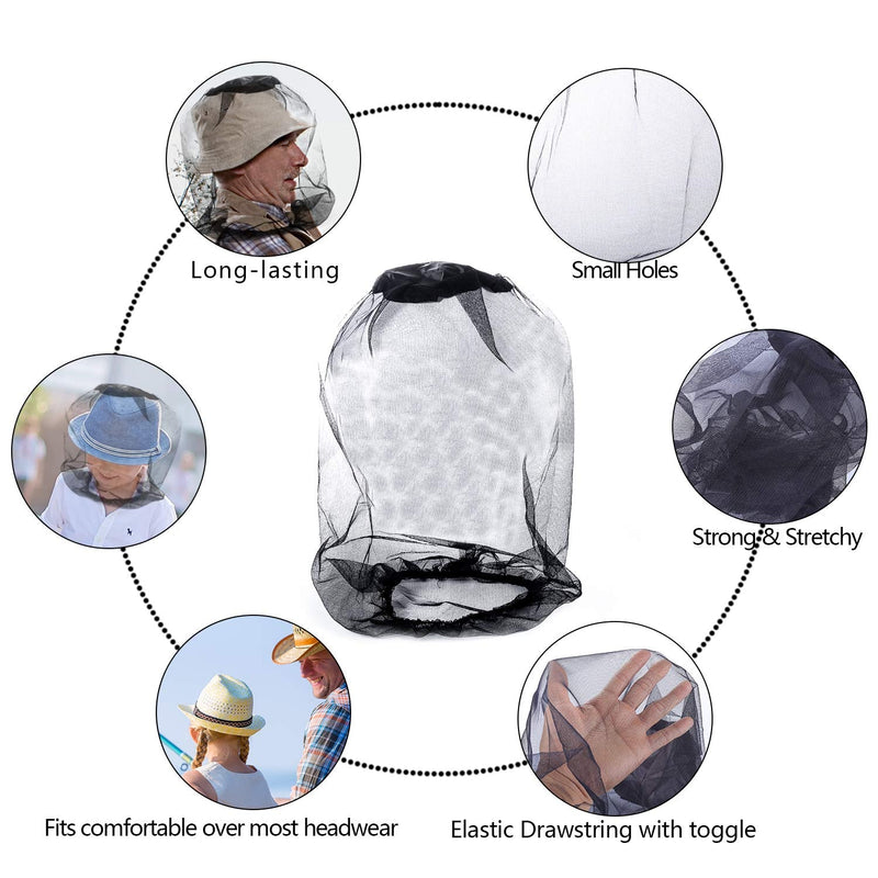 4PCS Midge Head Net, Nylon Mosquito Head Protecting Net, Fine Mesh Insect Netting for Outdoor Hiking Camping Climbing and Walking (Black) - BeesActive Australia