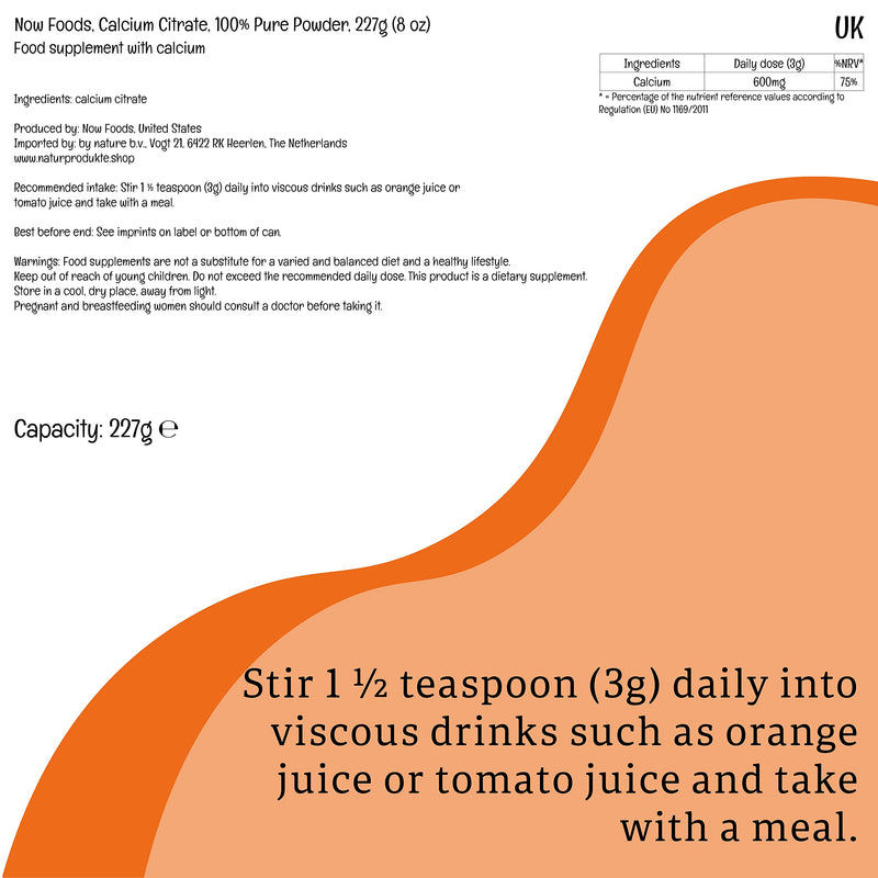 Now Foods, Calcium Citrate, Pure Powder, 227g, Lab-Tested, Calcium, Soy Free, Gluten Free, Vegetarian - BeesActive Australia
