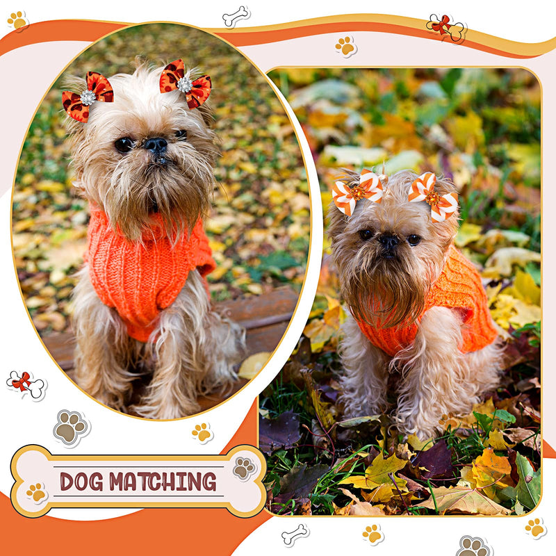 40 Pieces Small Dog Hair Bows with Rubber Bands Autumn Fall Dog Topknot Bow Pet Rhinestone Hair Topknot Bows Pet Handmade Hair Bowknot Grooming Accessories for Thanksgiving Pet Supplies, 20 Pairs - BeesActive Australia