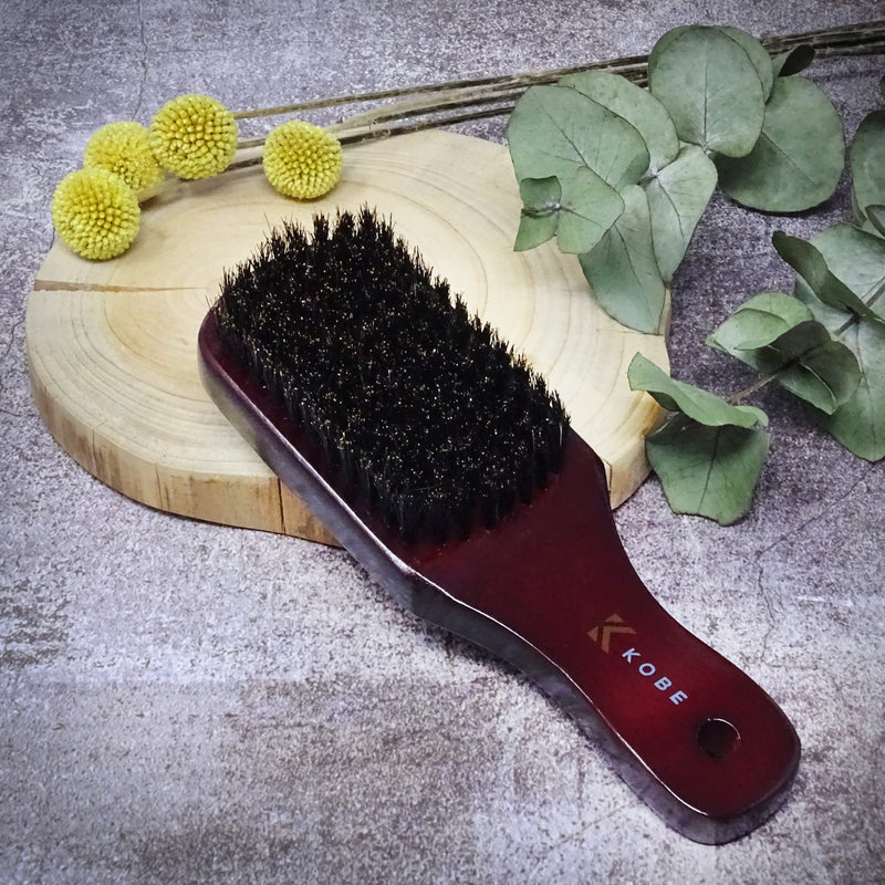 Kobe Professional Wooden Club Brush - 100% Boar Bristles in Dark Wood Body - Ideal for beard or hair and both Men and women. - BeesActive Australia