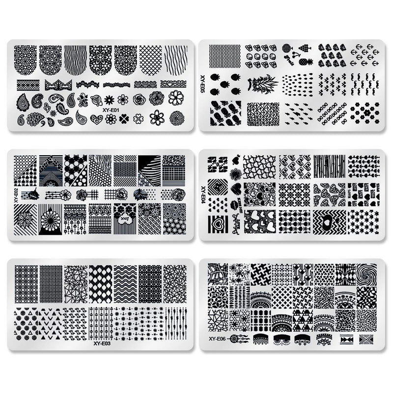 DANNEASY 6Pcs Nail Stamping Plate Set 1Nail Stamper 1Scraper + 1Storage Bag Nail Stamp Plate Template Image Stencil Manicure Tools Kit 1 - BeesActive Australia