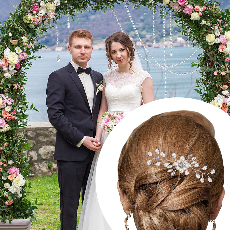 WBCBEC 5 Pcs Bridal Hair Pins Pearl Hair Pins Wedding Pearl Rhinestones Headpiece Bride Hair Accessories for Women and Girls - BeesActive Australia