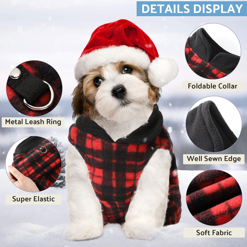 4 Pieces Fabric Dog Sweater with Leash Ring Winter Fleece Vest Dog Pullover Jacket Warm Pet Dog Clothes for Puppy Small Dogs Cat Chihuahua Boy Plaid Medium - BeesActive Australia