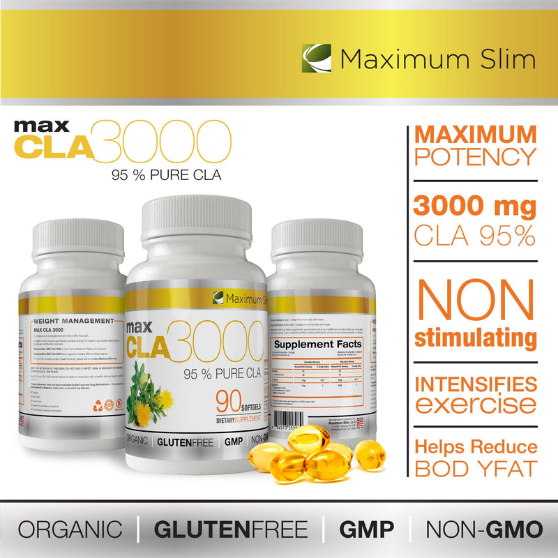 MAX CLA 3000, High Potency, Natural Weight Loss Exercise Enhancement, Increase Lean Muscle Mass, Non-Stimulating, Non-GMO 95% Pure CLA, 90 Count - BeesActive Australia