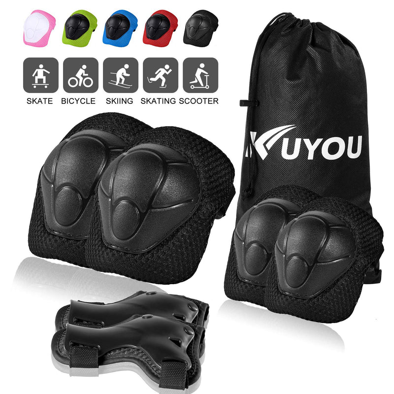 KUYOU Kids Protective Gear, Knee Pads Elbow Pads with Wrist Guard for Skateboarding Inline Roller Skating Cycling Biking BMX Ski Scooter Black - BeesActive Australia