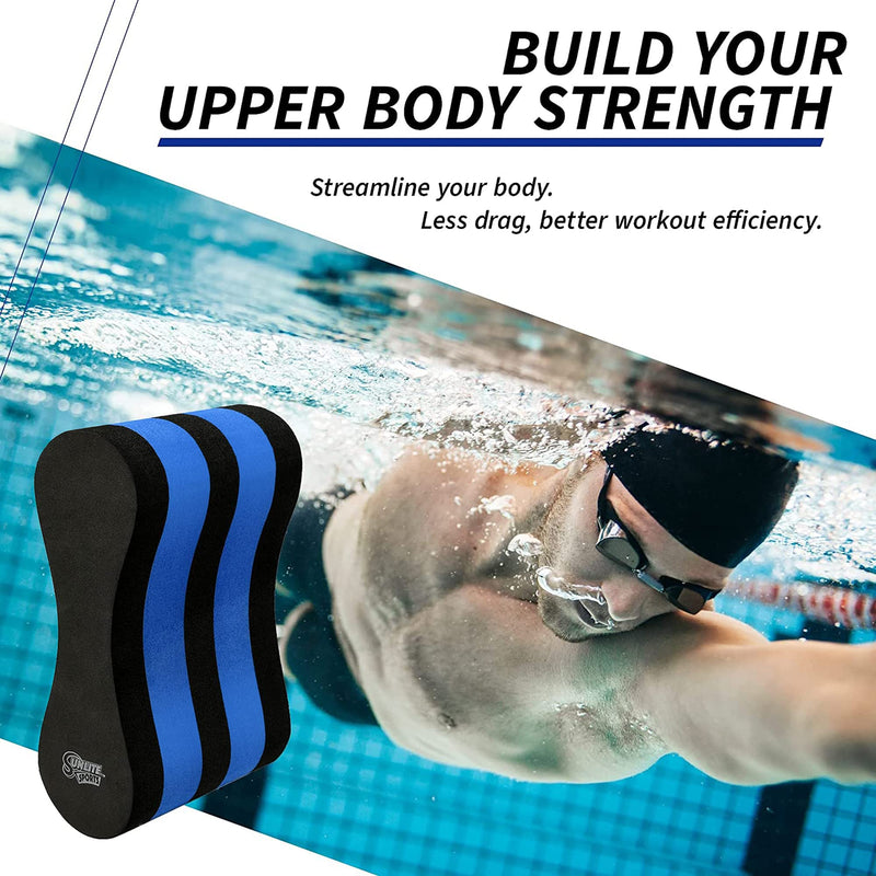 Sunlite Sports EVA 5-Layer Pull Buoy Leg Float - Pool Training Aid, Legs and Hips Support for Adults, Kids, and Beginners, for Swimming Stroke Standard Black/Blue - BeesActive Australia