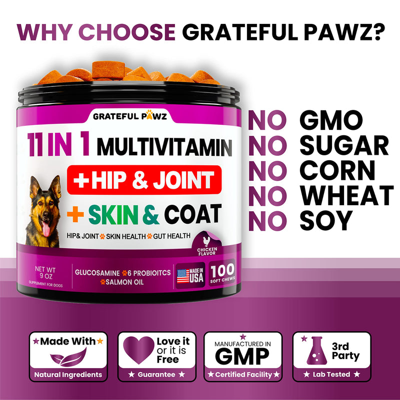 Dog Multivitamin Chewable with Glucosamine - Dog Vitamins and Supplements, Senior & Puppy Multivitamin for Dogs - Pet Chondroitin Hip and Joint Support Health, Immune Booster, Skin, Heart, Probiotics - BeesActive Australia