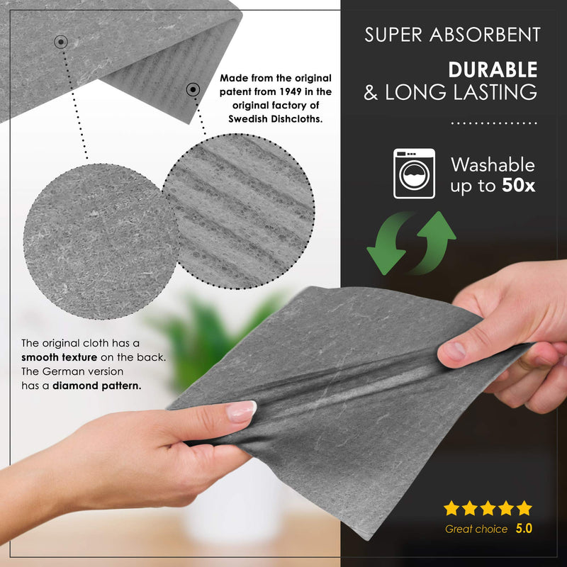 SUPERSCANDI Swedish Dishcloths for Kitchen Grey 10 Pack Reusable Compostable Kitchen Cloth Made in Sweden Cellulose Sponge Swedish Dish Cloths for Washing Dishes Reusable Paper Towels washable 10 Pack Grey - BeesActive Australia
