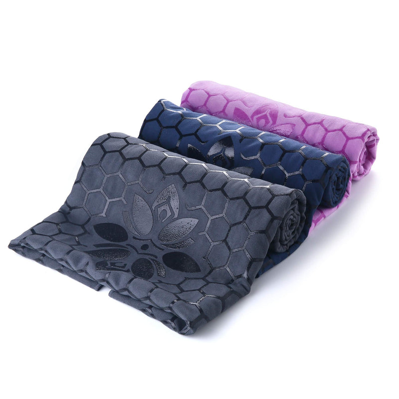 Yoga Mat Towel Non Slip, Clever Towel Smooth Two-Sided Skidless Design for Better Grip, Larger Size 73 x 26 inches, Soft Suede Microfiber Moisture Wicking Material, Mat Topper for Hot Yoga, Bikram Darkblue - BeesActive Australia