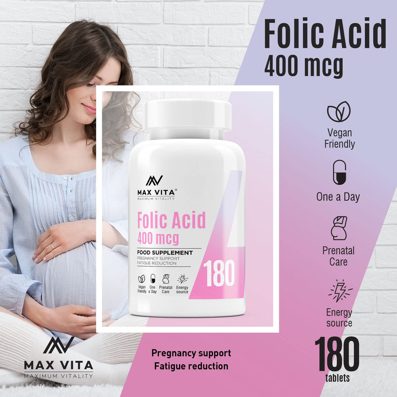 Folic Acid 400 mcg Vitamin B9 Pregnancy Care Maternal Tissue Growth During Immune System Support Energy Production Women Health 180 Vegan Tablets - BeesActive Australia