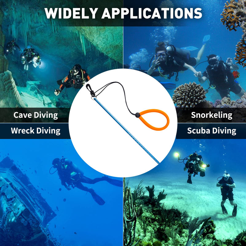 Pecihiko Scuba Diving Stick, 13'' Aluminium Alloy Lobster Tickle Stick Pointer Rod with Measurement, Adjustable Lanyard and Swivel Snap Bolt for Underwater Shaker Noise Maker Snorkeling Blue - BeesActive Australia