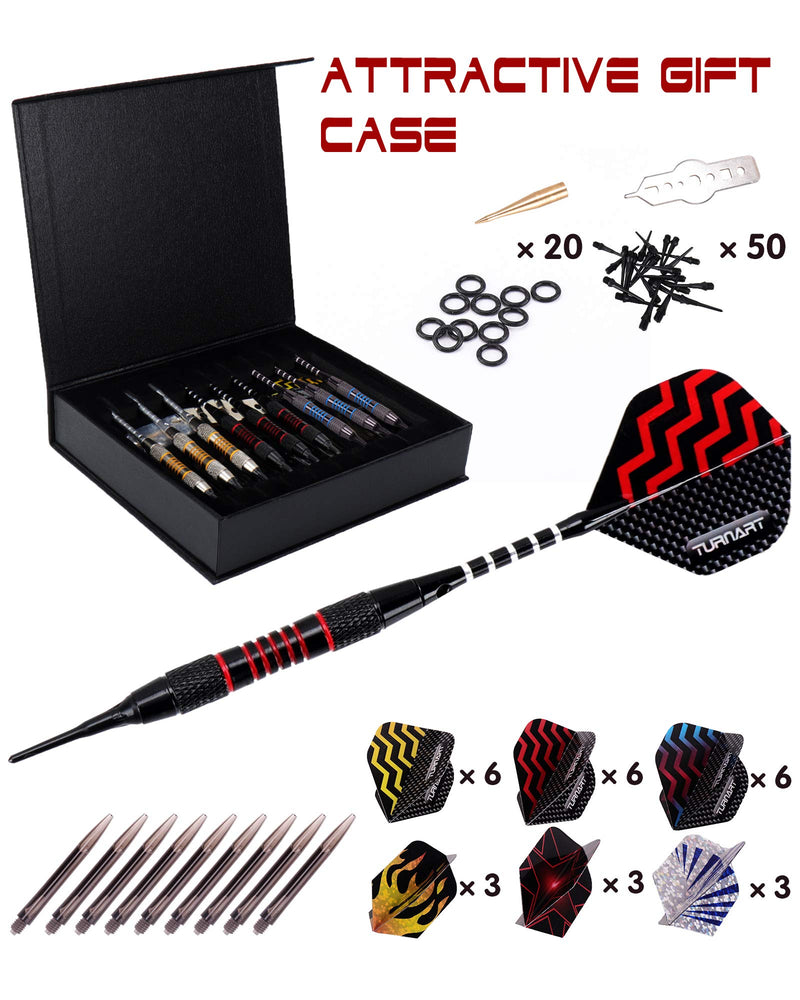Darts Plastic Tip Professional Soft Tip Darts Set for Electronic Dartboard 9 Pcs 18 Grams with 50 Extra Tips 9 Shafts 27 Flights Tool Kit Gift Darts Case Color - BeesActive Australia
