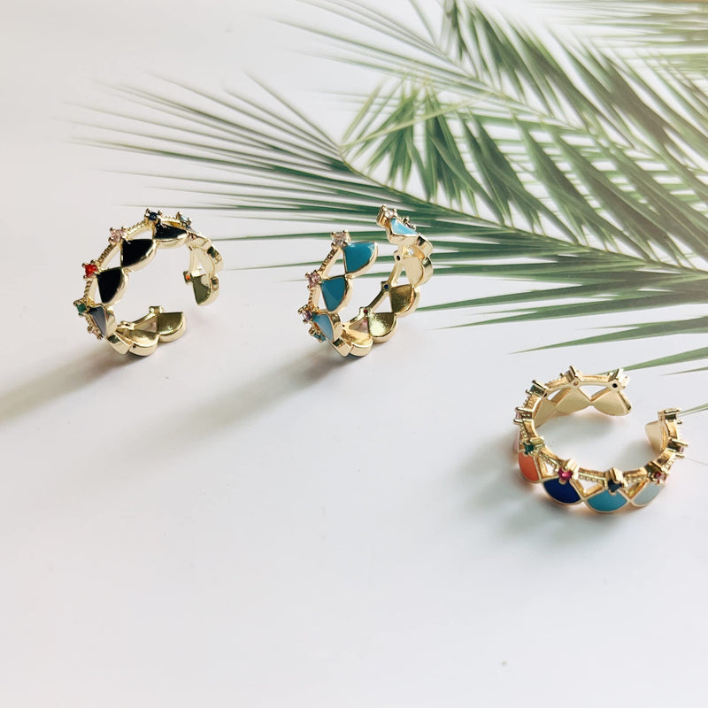 CHARMINGO Open Enamel Ring for Women, Dainty 18k Gold Plated Adjustable Ring, Trendy Birthstone Statement Ring Jewelry Gift for Her (Black/Blue/Colorful) Colorful - BeesActive Australia