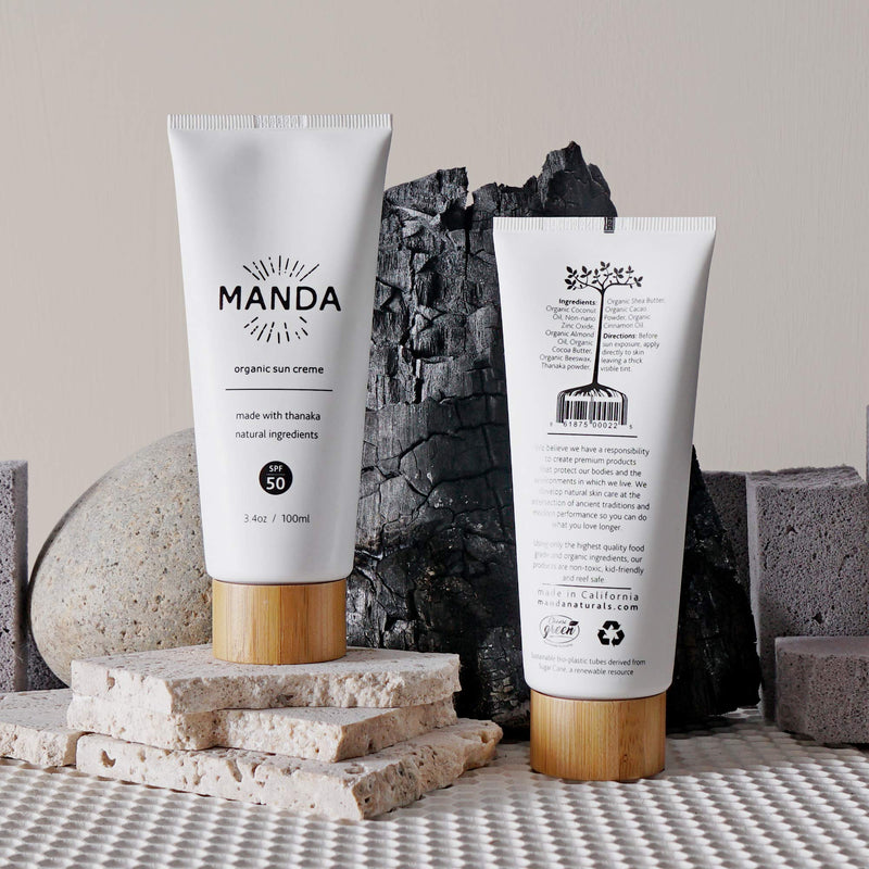 MANDA - Organic Sun Creme - Natural Sunscreen - SPF 50 - Reef Safe - Broad Spectrum Sun Lotion - 3.4oz - BeesActive Australia