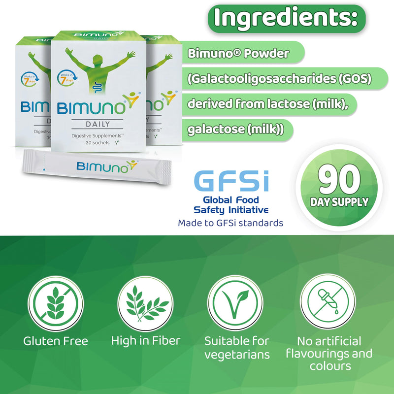Bimuno Original - Daily Prebiotic Food Supplements. Gut Health Support for Men, Women, Kids & Bifidobacterium Culture. High in Fibre. Taste Free, Vegetarian, Gluten Free | 3 Pack (90 Sticks) - BeesActive Australia