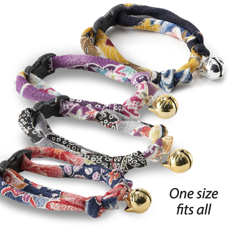 Necoichi Chirimen Hanabi Fireworks Cat Collar, Handcrafted in Japan, 1 Size fits All Purple - BeesActive Australia